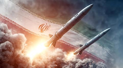 Iranian missiles launching, symbolizing military military power and global conflict