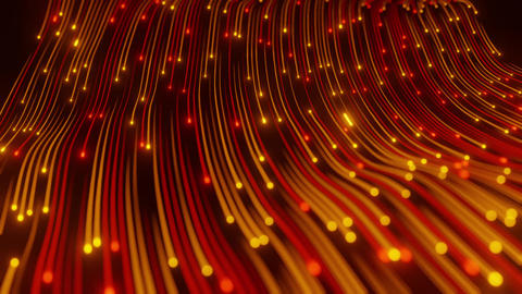 Abstract technology wave of particles. Big data visualization. Dark background with motion green