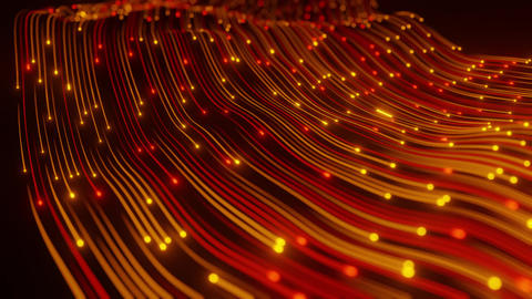 Abstract technology wave of particles. Big data visualization. Dark background with motion green