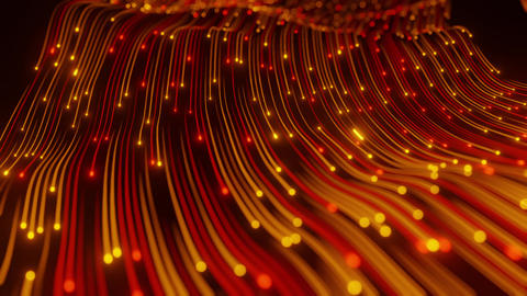 Abstract technology wave of particles. Big data visualization. Dark background with motion green