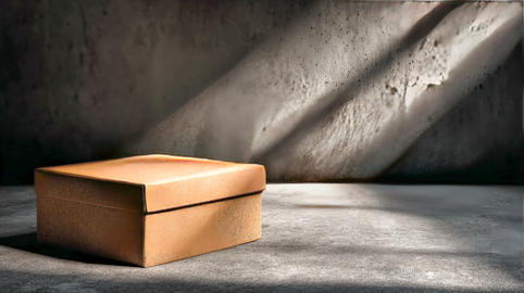 Cardboard gift box in dark dramatic lighting