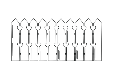 Wooden picket fence simple hand drawn outline doodle illustration, rustic garden