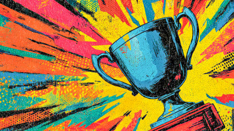 Trophy cup celebrating success and achievement in pop art style