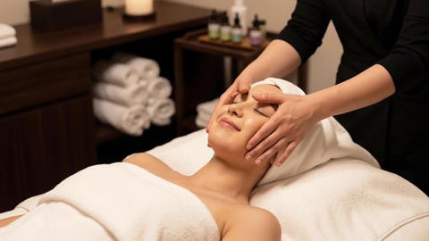 Woman receiving a massage treatment in a spa