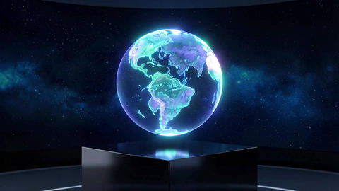 Holographic planet Earth spinning in a space environment