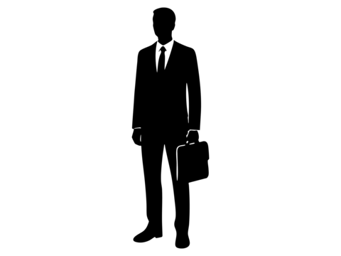Silhouette of a business man holding a briefcase, isolated on white background. concept of