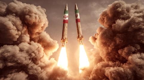 Iran ballistic missile launch simulating military conflict power