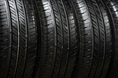 Close-up of a set of summer tires on a car