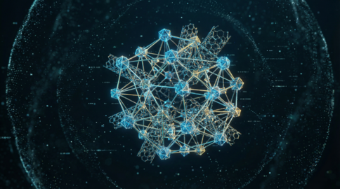Abstract neural network sphere with glowing data links