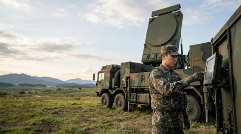 South Korean mobile missile launcher battery deployed on rugged mountain terrain