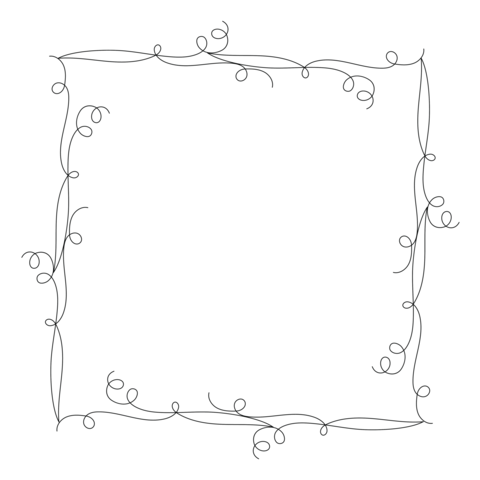 Thin decorative square frame of swirls, elegant outline sophisticated ornament