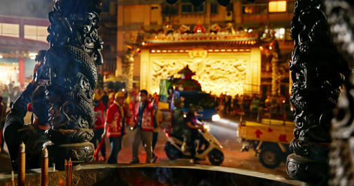 The grand scene of a traditional temple fair prayer ceremony