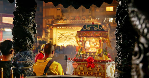 The grand scene of a traditional temple fair prayer ceremony