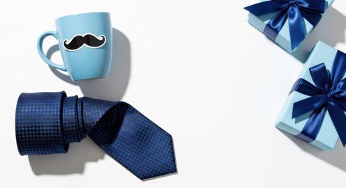 Father's day gift items: tie, mug, gifts, fathers day, flat lay, top view