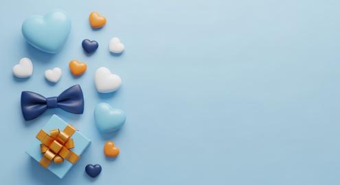 Father's day theme: gift box, bow tie, hearts, and coffee cup, fathers day