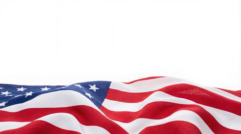 United States Flag Waving in the Wind at The Bottom of a White Background