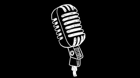 Wiggly hand drawn vintage microphone device on transparent background