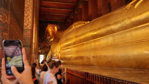 Wat Pho Temple Reclining Buddha Long Body Side Perspective Bangkok 2