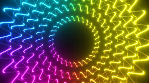 Abstract Floating Glowing 3D Neon Cybernetic Rings Rotating Spinning