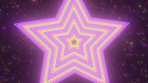 Abstract Glowing Ultraviolet Neon Rotating Star Shapes Orbit In Space