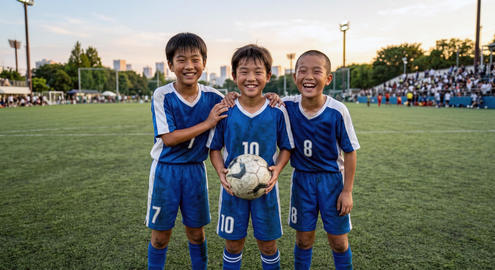 グラウンドに集まるサッカー少年