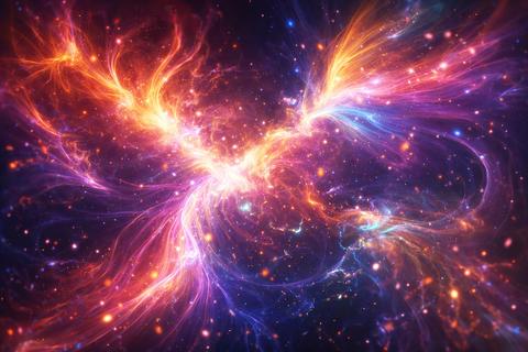 Vibrant cosmic nebula with swirling clouds of gas and distant stars