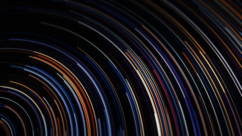Colorful curved light trails with neon glow and smooth circular rhythm. Dynamic abstract background 