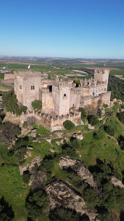 Aerial View of Almodovar del Rio Castle – Medieval Fortress in Cordoba, Andalusia, Spain