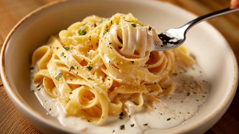 Creamy Pasta Dish Being Twirled On A Fork