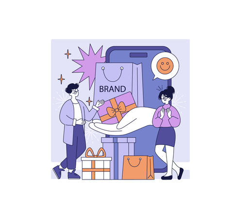 Happy Customers Receiving Gifts in Brand Vector Illustration