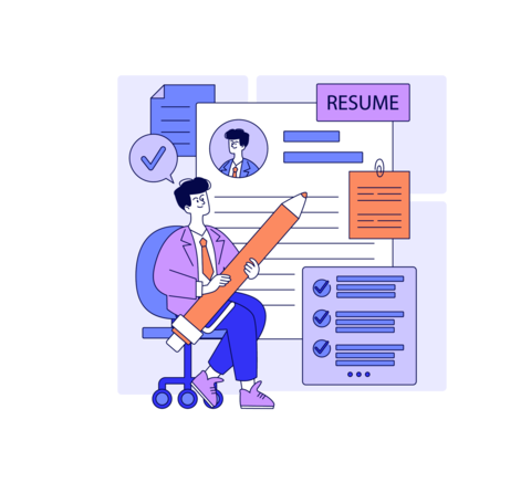 Businessman Editing Resume with Giant Pencil Vector