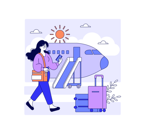 Woman Boarding Airplane Holding Ticket Vector Illustration