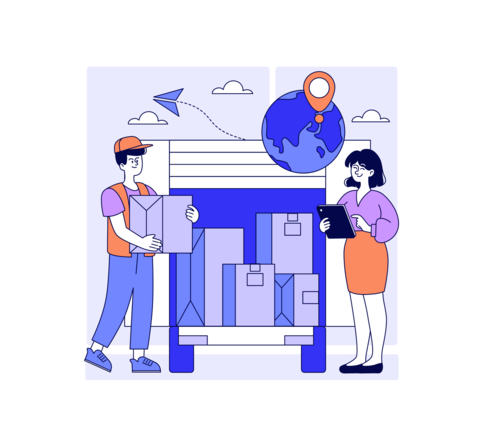Delivery Logistics Vector Illustration with Courier and Manager