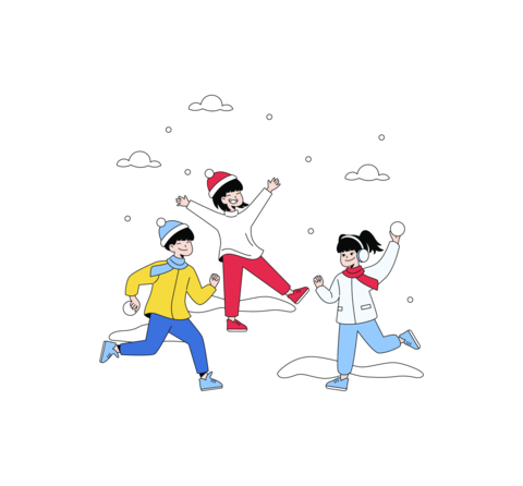 Children Playing in Snow Vector Illustration