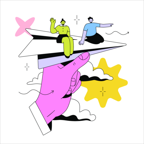 Hand Holding Paper Plane with People Vector Illustration
