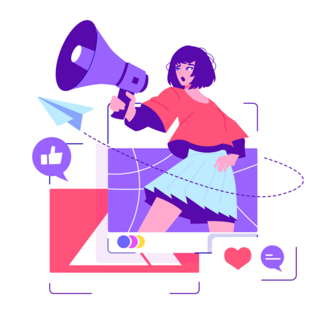 Woman Shouting through Megaphone in Vector Illustration