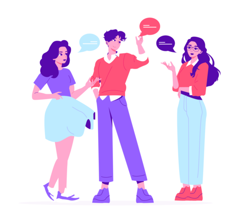 Group Discussion with Three People Vector Illustration