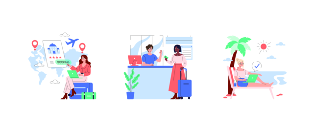 Travel Planning and Relaxation Vector Illustration Set