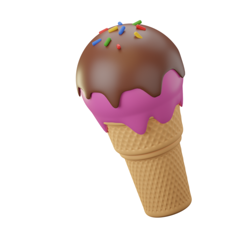 Ice Cream Cone Strawberry 3D Icon