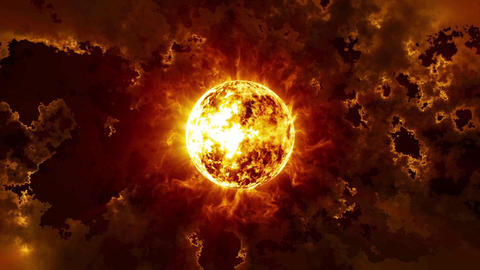 heat burning sun , meteor planet with fire red background