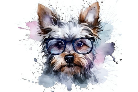 Watercolor illustration portrait of a cute Yorkshire terrier. Neural network AI generated