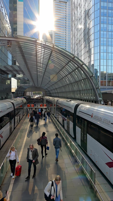 Modern Train Station Interior With Commuters Walking