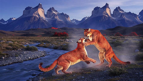 Puma fighting with other at night In Torres del Paine 001