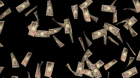 Japanese New 10,000 Yen Bills Drifting Left to Right - Transparent Alpha Channel (ProRes 4444)