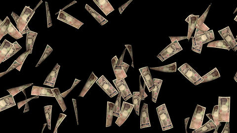 Japanese New 10,000 Yen Bills Drifting Left to Right - Transparent Alpha Channel (ProRes 4444)