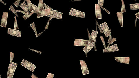 Japanese New 10,000 Yen Bills Drifting Right to Left - Transparent Alpha Channel (ProRes 4444)