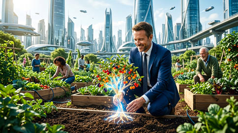 Businessman planting digital tree for sustainable growth and csr