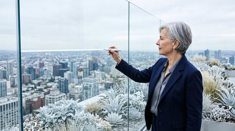 Elderly woman draws line for strategic leadership planning