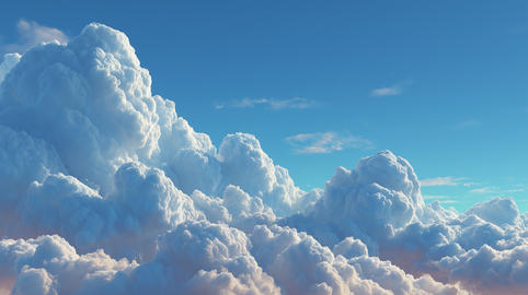 Vibrant Blue Summer Sky with Massive Cumulonimbus Clouds, Low Angle Shot