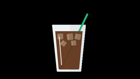Animation of ice cubes dropping into a glass of iced coffee